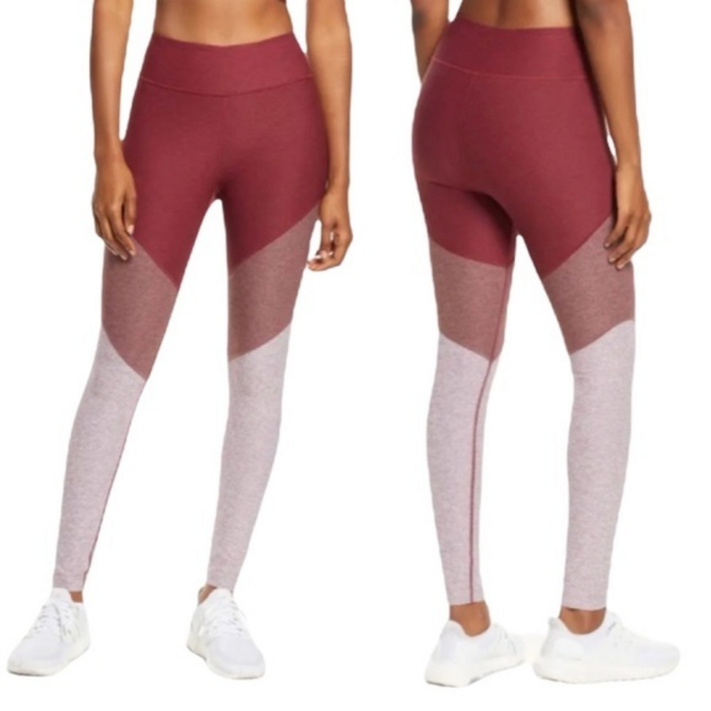 Outdoor Voices Tri-Color‎ Springs Burgundy Red Athletic Leggings